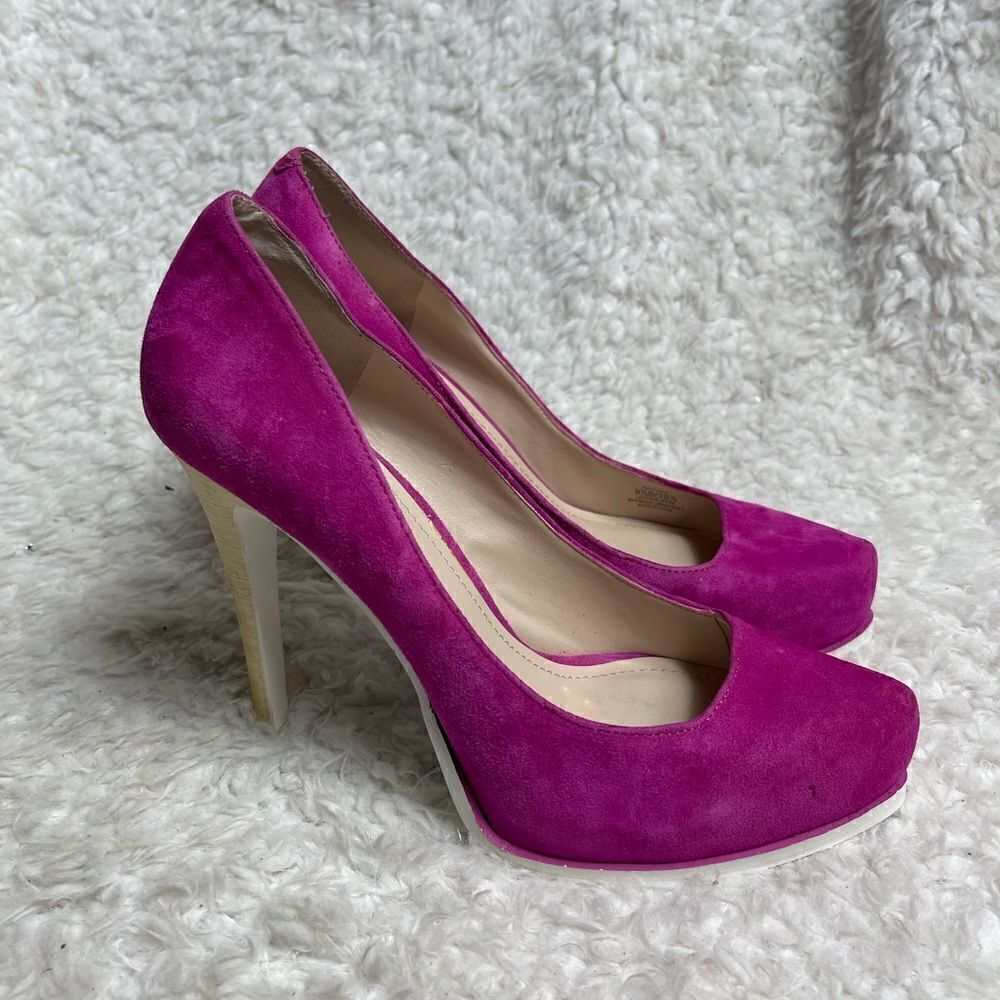BCBG Generation Pinkie leather suede hot pink slip on heels pointed toe Size 9.5